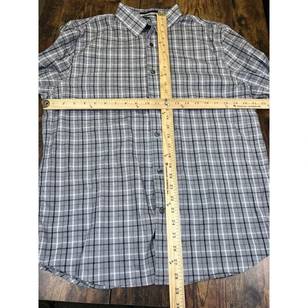 Banana Republic Untucked Fit Men's Plaid Shirt Large Gray Black Plaid